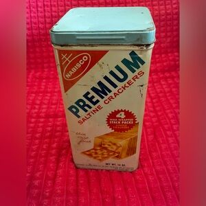 Vintage Premium Saltine Crackers Tin - Light Blue & White